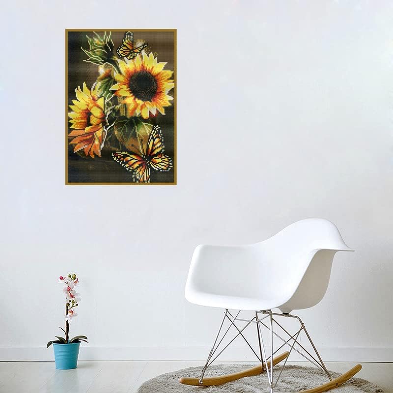 Paintcolor طقم تطريز كروس ستش بطبعة عباد الشمس - أطقم كروس ستش مخصصة للمبتدئين والبالغين بتصاميم فراشات وأبعاد فنية وحرفية (11CT بدون إطار) - Image 4